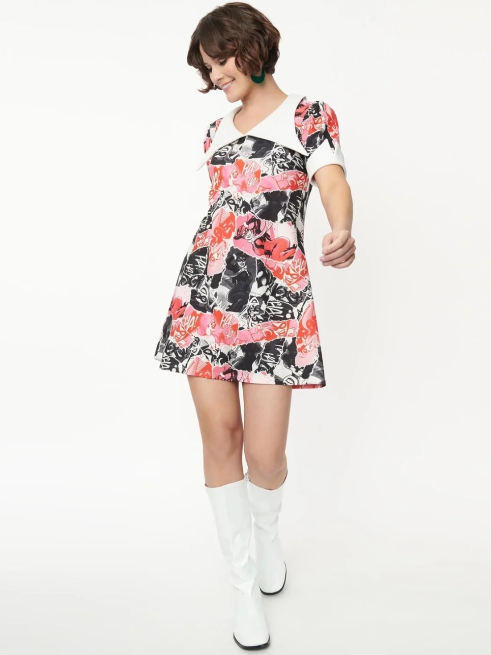 Smak Parlour Black and Pink Harley Quinn Comic Print Mini Dress Sz Small NWT